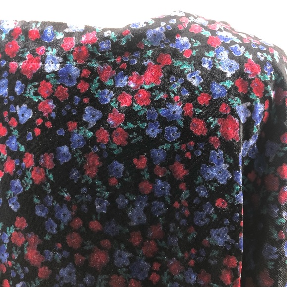 Gap Ruffle Velour Velvet Black Floral Shift Dress - Picture 9 of 10